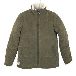 Free Country Corduroy Puffer Jacket Womens Small Olive Green Sherpa Lined Casual